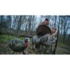 man and woman with dead turkey hunting with decoy